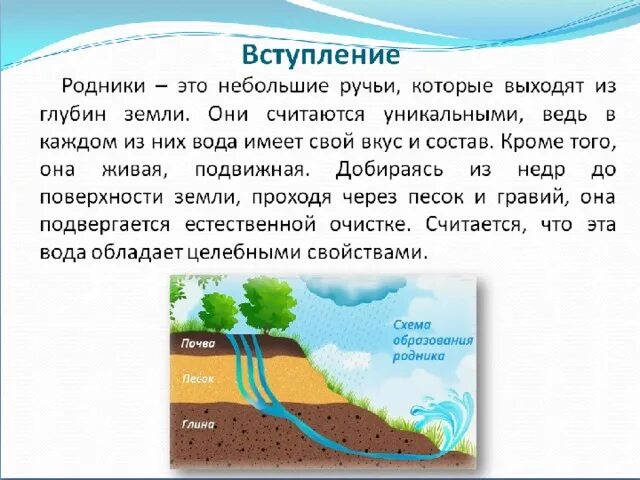 Выход воды. Образование родника. Схема образования родника. Родник схема. Строение родника.