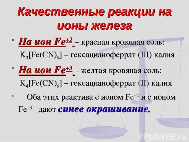 Желтая кровяная соль с ионами железа 2 реакция. Реакция обнаружения железа желтой кровяной соли. Реакция железа 2 и 3 с красной и желтой кровяной соли. Красная кровяная соль качественная реакция на железо. Качественные реакции железа 3