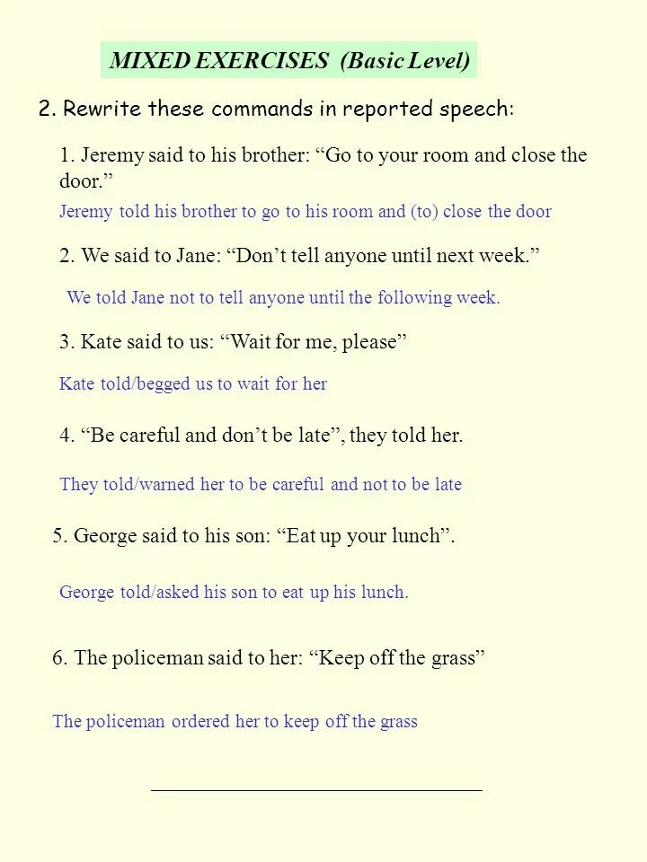 Rewrite use reported speech. Reported commands worksheets. reported speech mixed exercises. reported speech commands. rewrite the sentences in reported speech.
