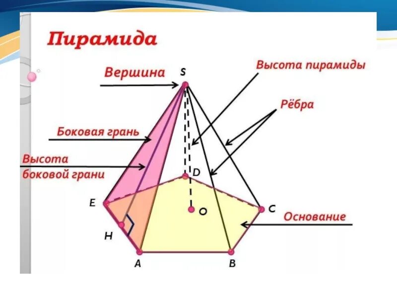 Пирамиды геометрия 10 класс. Строение пирамиды геометрия. Пирамида вершины ребра грани основание. Основные элементы четырехугольной пирамиды. Правильная пирамида геометрия 10 класс.