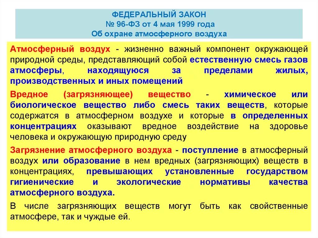 Законодательство об охране атмосферного воздуха. Закон об охране атмосферы воздуха. Атмосферный воздух жизненно важный компонент окружающей. Федеральный закон от 04.05.1999 96-ФЗ об охране атмосферного воздуха. Фз 96 с изменениями