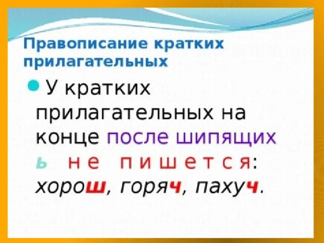 Родник шипящим на конце. Правописание краткой формы имен прилагательных. Правописание ь после шипящих у прилагательных краткой формы. Правописание мягкого знака в конце кратких прилагательных на шипящую. Правописание кратких форм имён прилагательных с основой на шипящий.