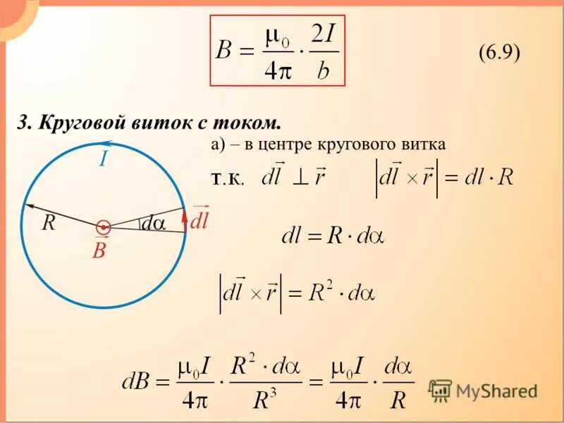 Индукция магнитного поля кругового витка. Магнитная индукция кругового витка с током на оси витка. магнитное поле в центре кругового витка с током. магнитная индукция в центре кругового контура. поле в центре кругового тока.