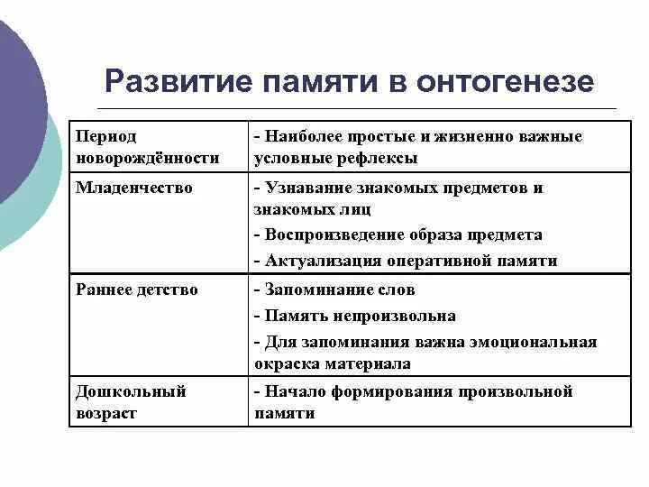 Развитие памяти этапы