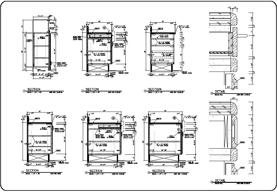 Detail pdf. Shop drawing. Millwork. Vanishing Cabinet drawings. Empty Cabinet Woodwork old photo.