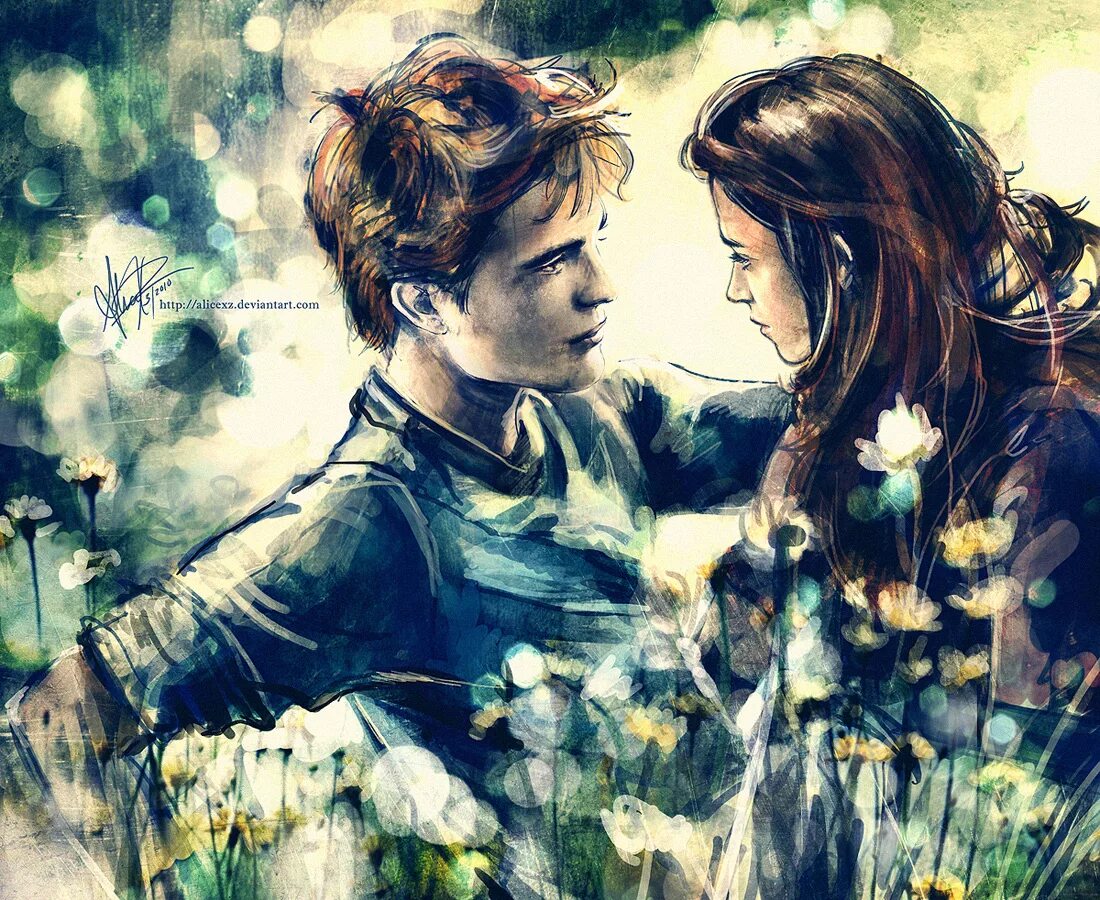 Фан арт. Эдвард и Белла поцелуй арт. Фанарт. Подростковая любовь арт.