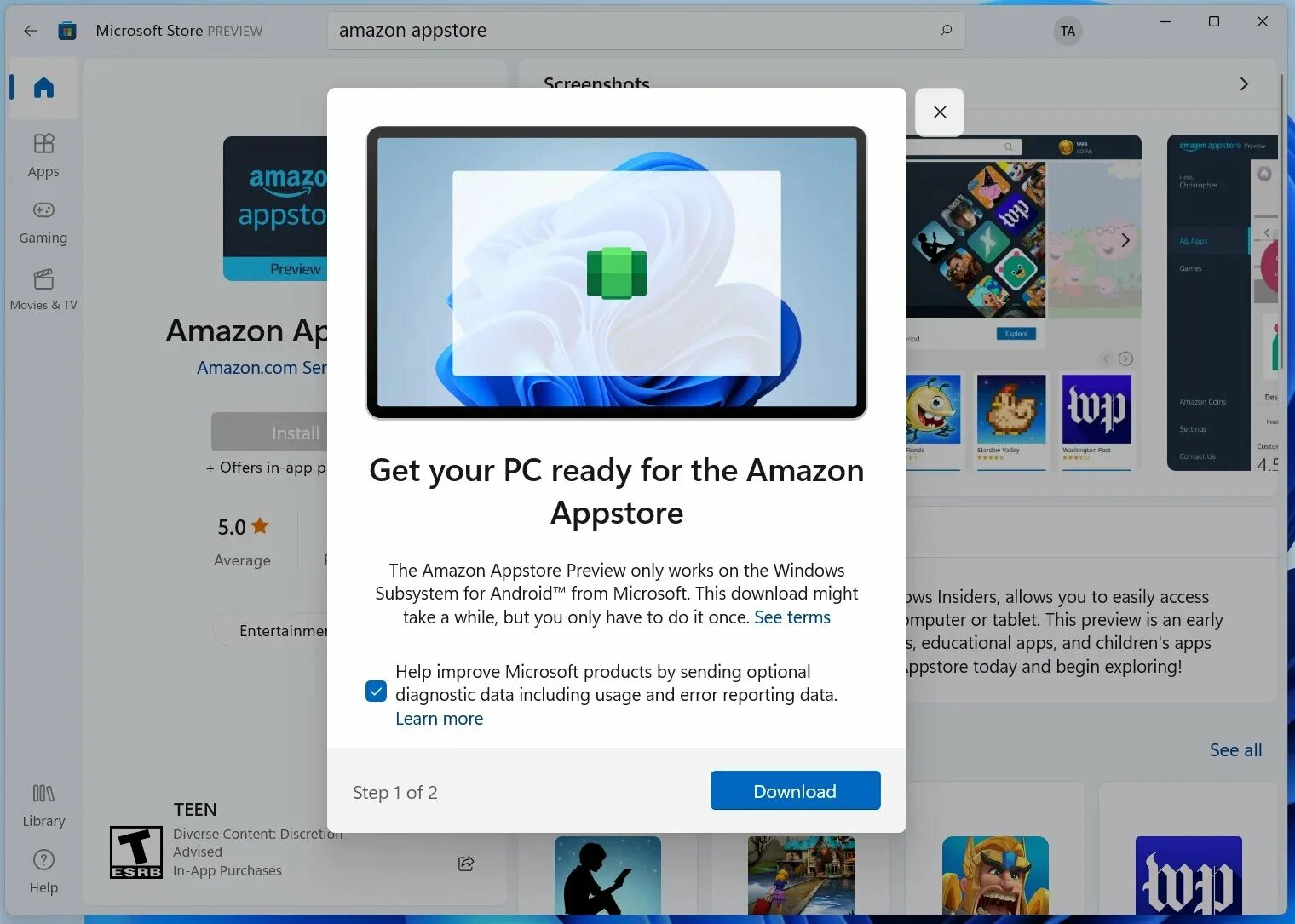 Amazon APPSTORE Windows 11. Windows Subsystem for Android™ with Amazon APPSTORE.