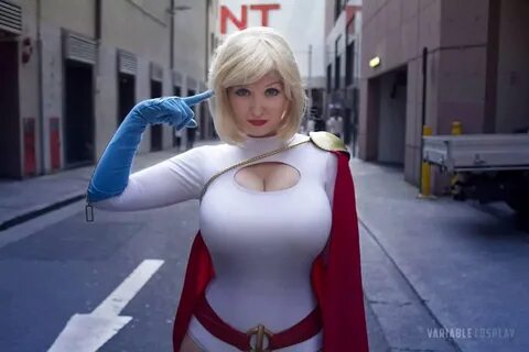 Busty Power Girl Cosplayer. 