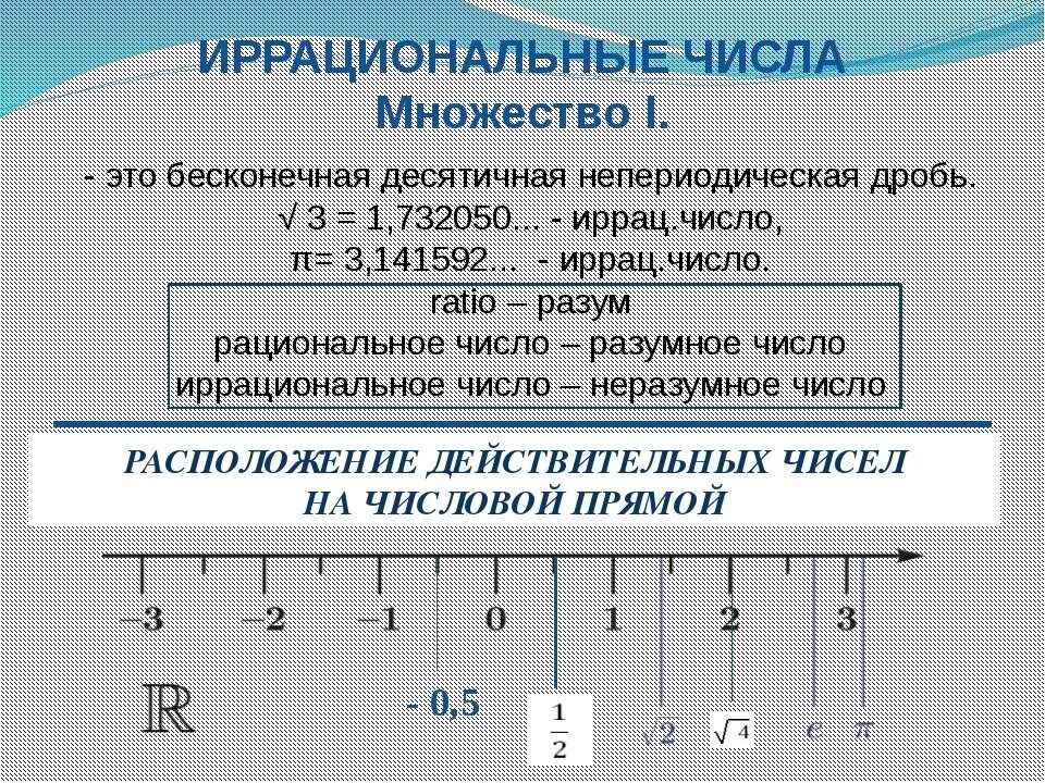 Обозначение множества иррациональных чисел. Бесконечная непериодическая десятичная дробь. рациональные числа. иррациональные числа презентация. множество иррациональных чисел.