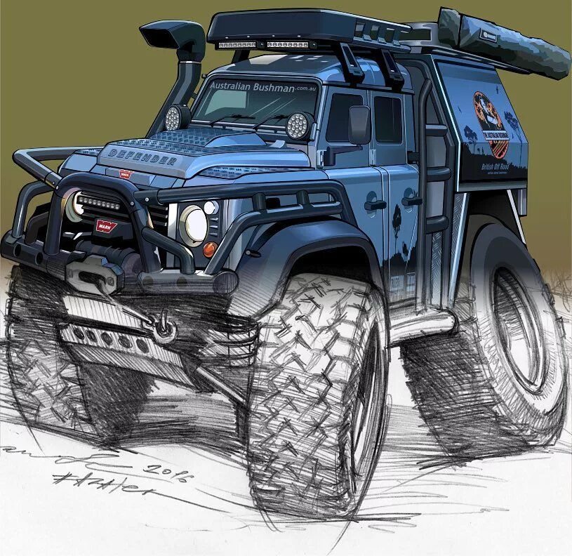 Defender arts. Рендж Ровер монстр трак. Land Rover Defender скетч. Нарисовать внедорожник. Джип для рисования.