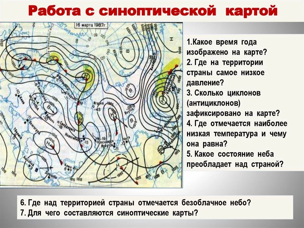 Синоптическая карта. Работа с синоптической картой. Циклон на синоптической карте. Знаки синоптической карты.