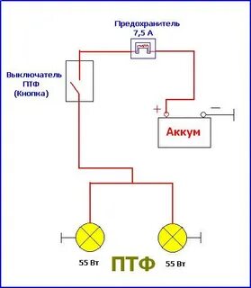 Схема подключения противотуманных фар через