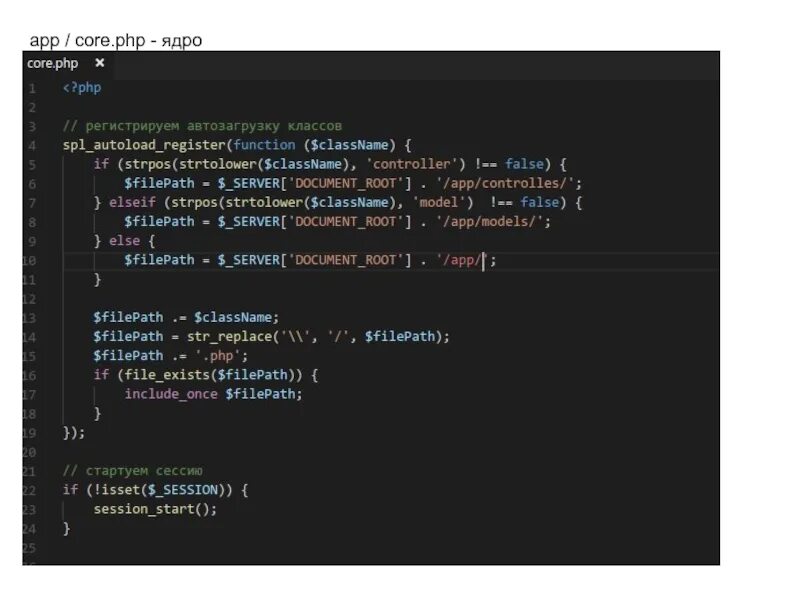 Core php. Php ядро. ядро приложения. group core php.