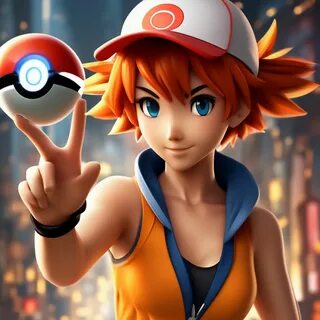 "Misty from Pokemon, with pokebol ." - image created in Shedevrum...