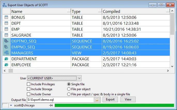 SQL Export:Table name. Pl\SQL developer compile Invalid objects. Export_user.dk.t. Export users