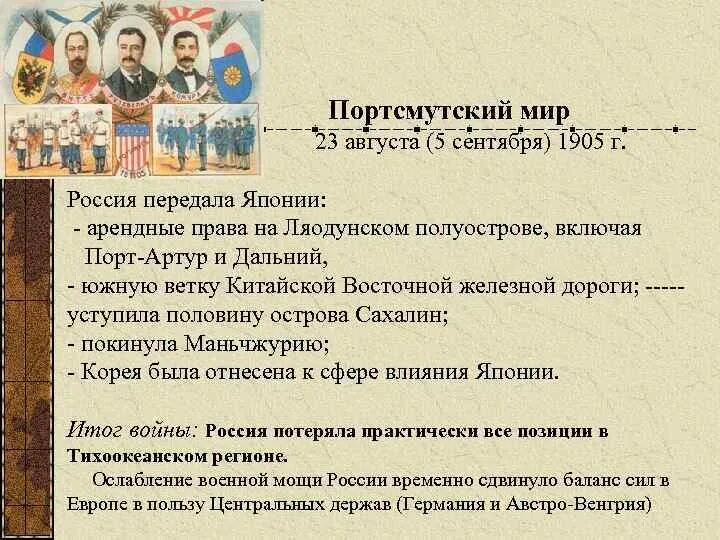 Условия мирного договора русско японской войны. Портсмутский мир 1905. Условия Портсмутского мирного договора русско-японской войны. Портсмутский мир между Россией и Японией условия.