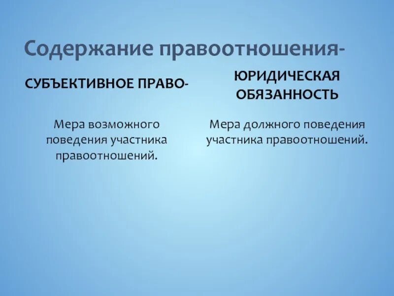 Правоотношения. Содержание правоотношений. Структура правоотношений. Понятие правоотношения. Понятия субъективное гражданская обязанность