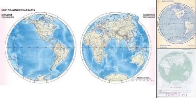 полушария земли контурная карта