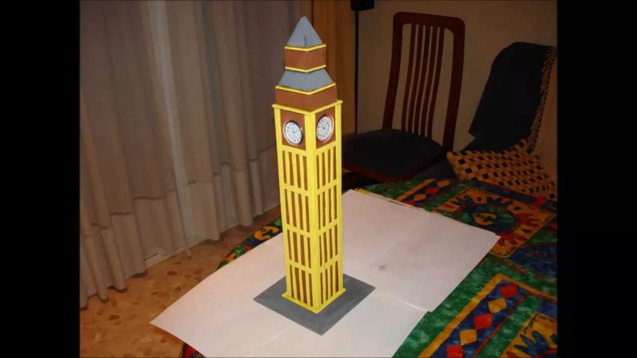 Башня из бумаги без клея. Макет биг бена. башня с часами из картона.