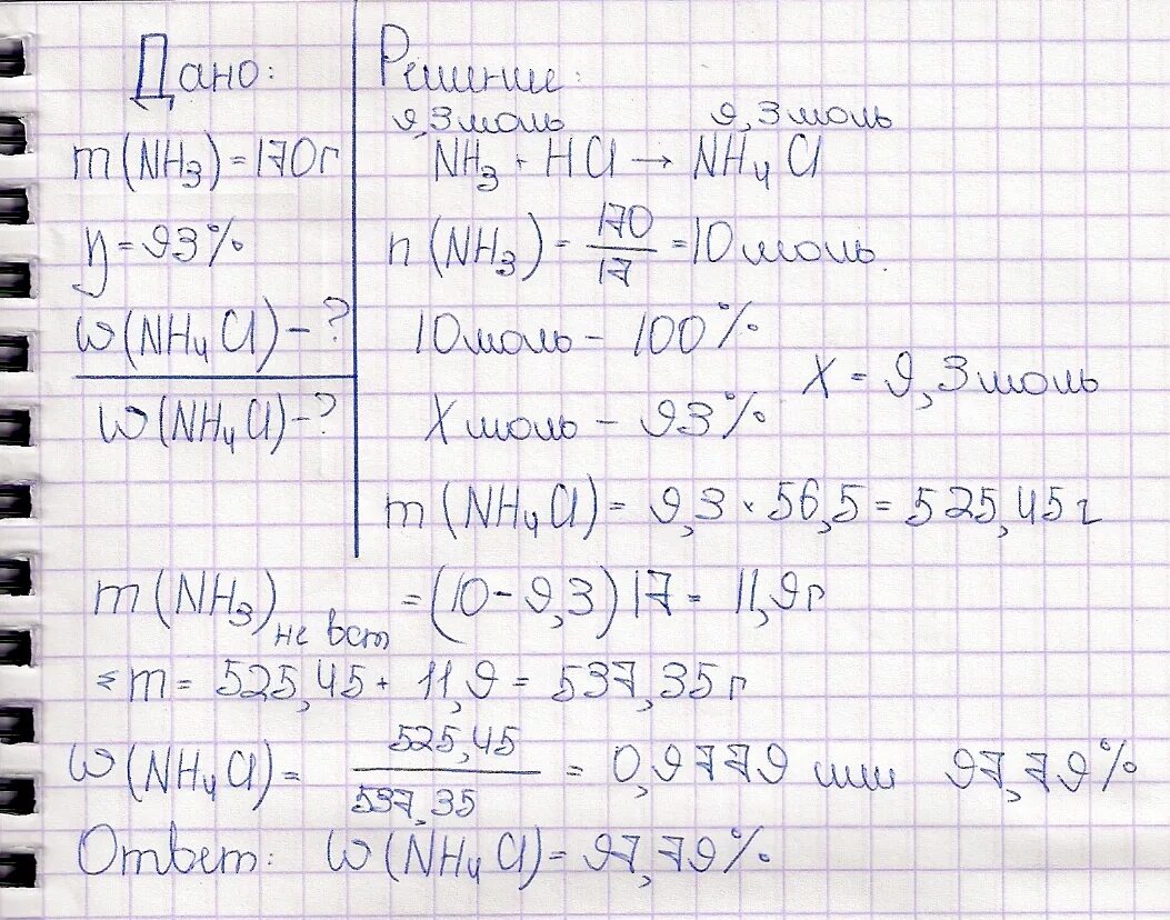 Определите массовую долю хлорида аммония