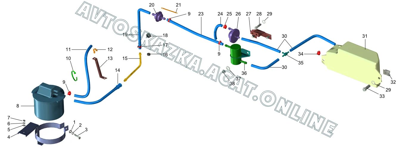 Бак топливный, трубопроводы топливные 21214, 21214-10, 21214-20, 212146, 212146-