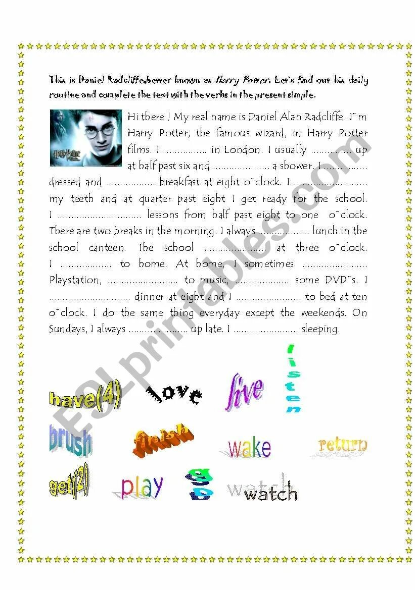 Harry potter daily routine. Harry potter routine. harry potter&#039;s daily routine. harry potter worksheets elementary. routine harry potter worksheet.