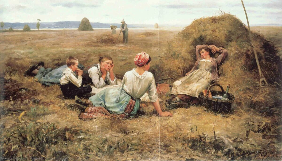 С мамой на сенокосе. Daniel Ridgway Knight картины.