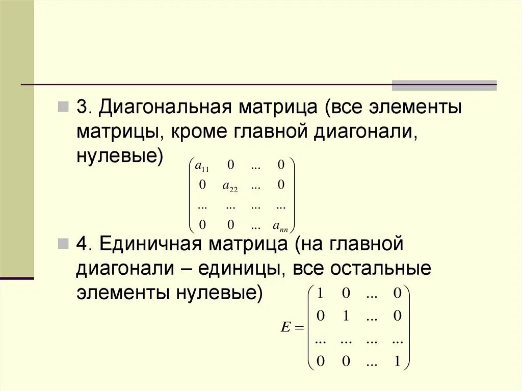 Нулевые элементы матрицы. Диагональная матрица. Линейная Алгебра матрицы и определители. Единичная матрица. Диагонализируемые матрицы.