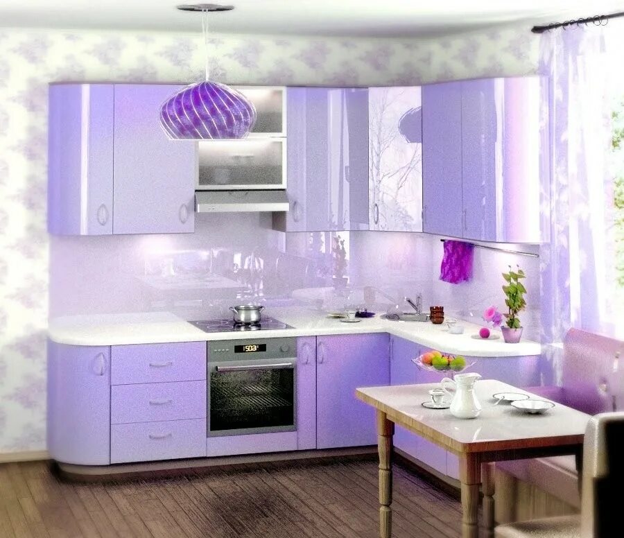Кухня нежных цветов. Кухня в сиреневом цвете. Кухня в сиреневых тонах. Кухня в фиолетовом цвете. Кухня в лиловом цвете.