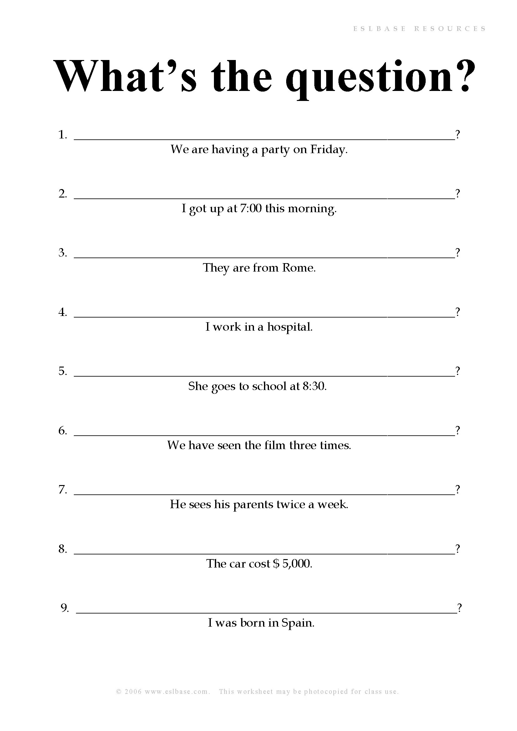 Make up questions exercise