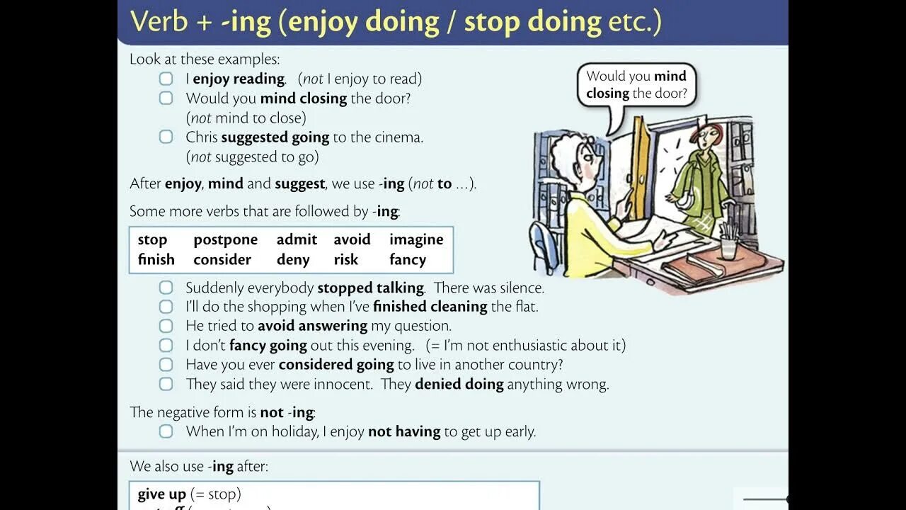 Остановиться глагол. Verb + -ing (enjoy doing / stop doing etc.). Verb +-ing or to. Stop -ing or stop verb. Enjoy to or ing.