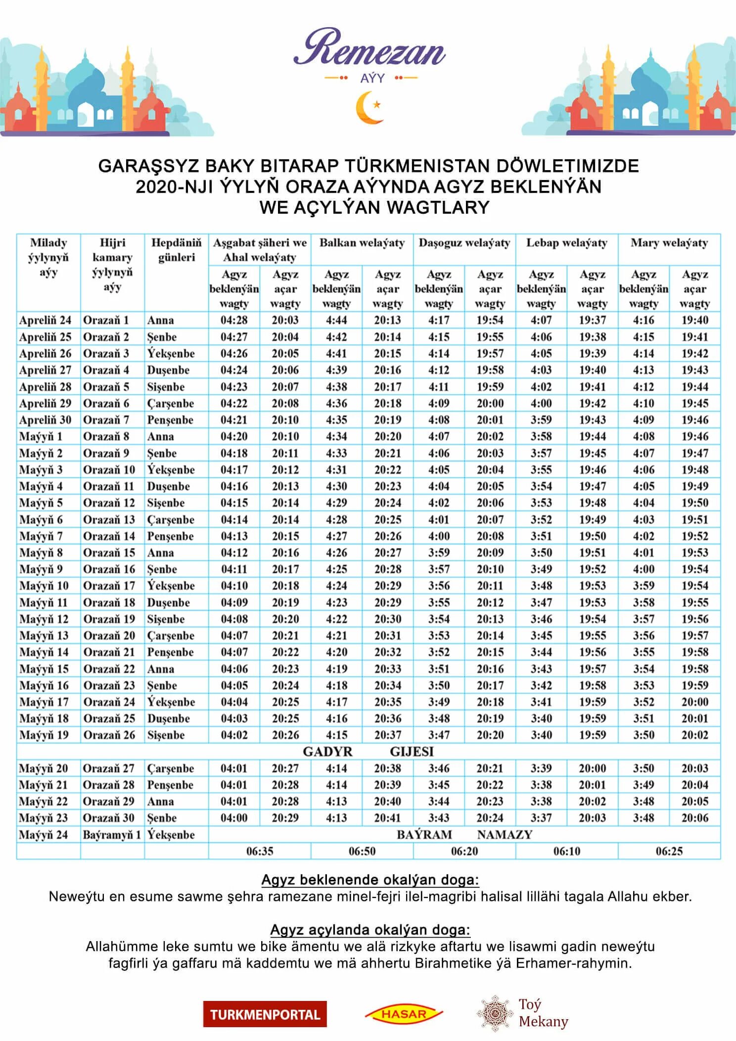 Ораза кестеси тараз. Туркменистан ораза календарь. 2020 Год Рамадан календарь. Расписание Рамадана. Рамадан 2020 сухур и ифтар.