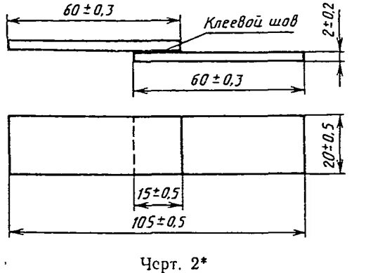 Испытания на сдвиг клеевого соединения. Образец для испытаний черт.5.