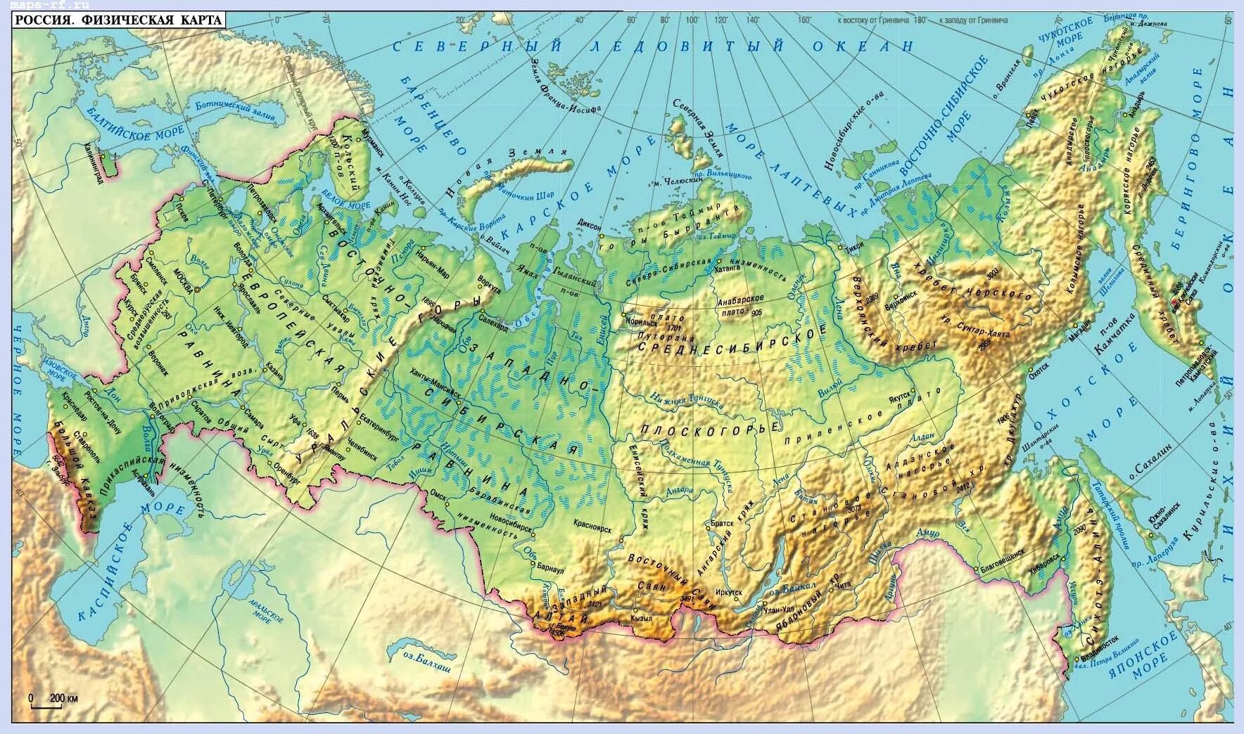 Географическая карта рельефа России. Уральские горы на карте РФ. Карта России географическая крупная с реками. Низменность Прикаспийская низменность на карте.