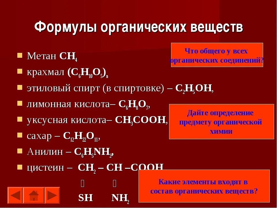Химические формулы органических веществ