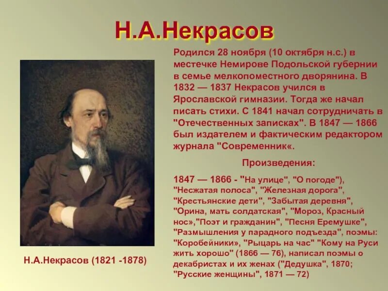 Сообщение о Некрасове 3 класс. География Николая Алексеевича Некрасова. Биология н а Некрасова.