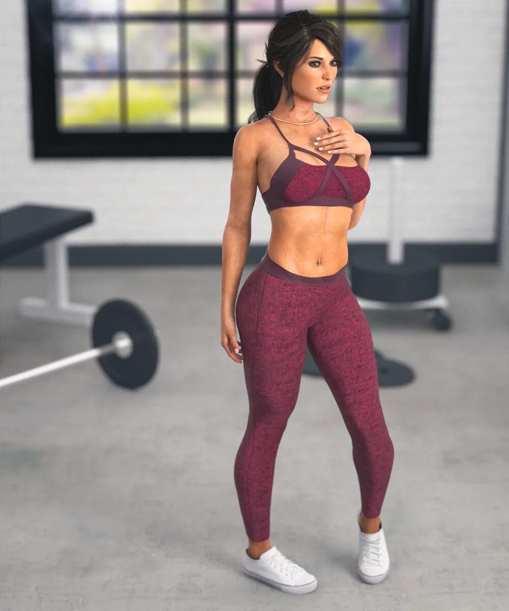 Lara Croft muscle body. Daz Studio belly. Lara_Charm +18. Charming 18