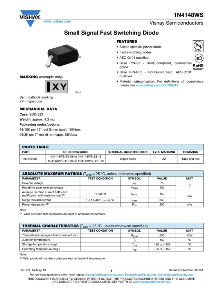 Диод datasheet. Диод 1n4148 даташит. SMD диод 4148 даташит. Даташит диод 1n4937. Vishay 1n4148ws PBF.