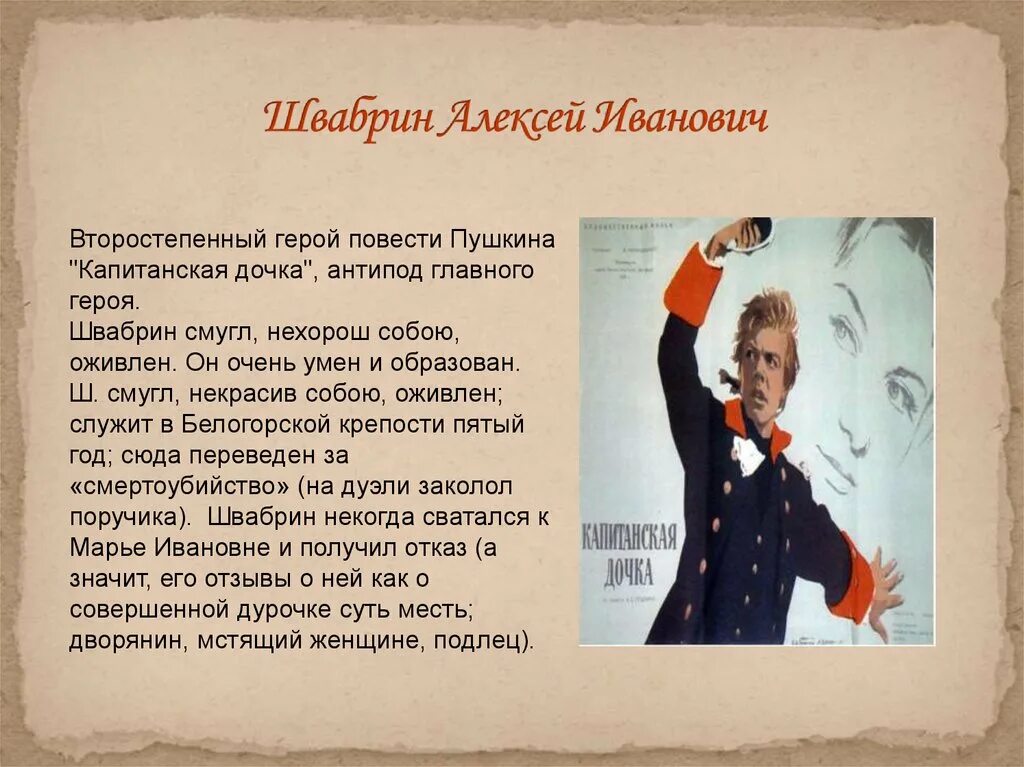 Капитанская дочка 1958 Швабрин. Капитанская дочка герои Швабрин. Описание Швабрина из капитанской Дочки кратко.