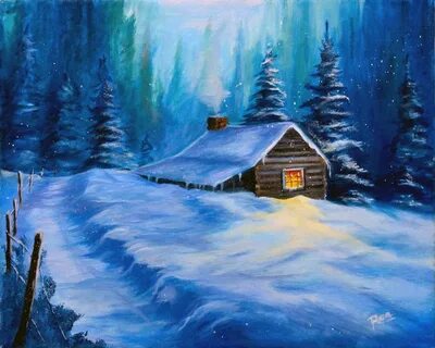 Рисунок домик зимой