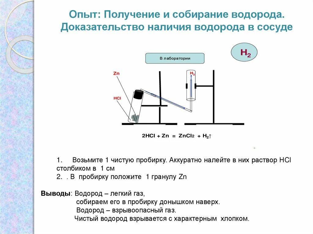 Наблюдение при получении и собирании водорода. Опыт получение и собирание водорода. Получение и распознавание водорода. Собирание и распознавание водорода.