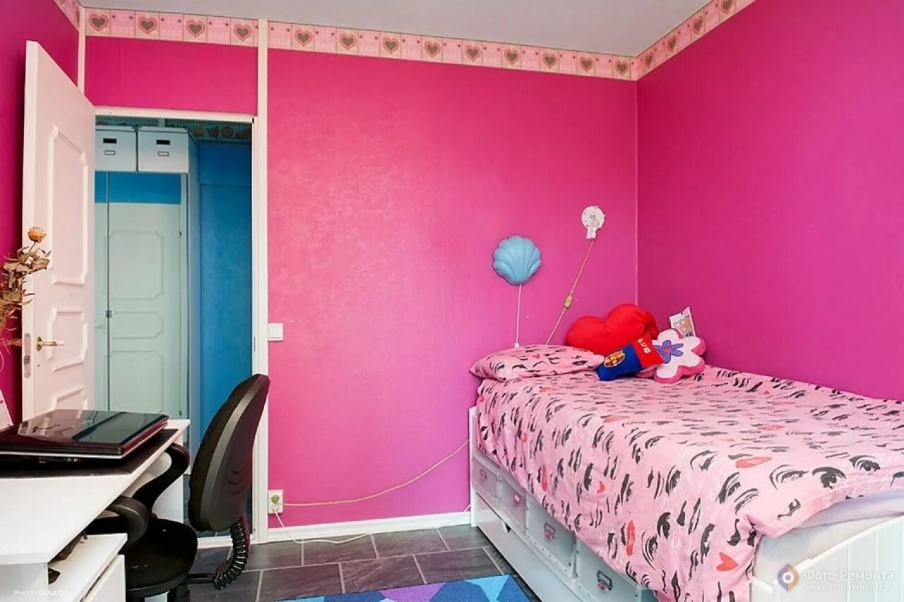 Перекрашу квартиру в розовый. Ярко розовая комната. Комната на 2 розовая. Не яркий розовый в интерьере детской. Детская розовая стена фото.
