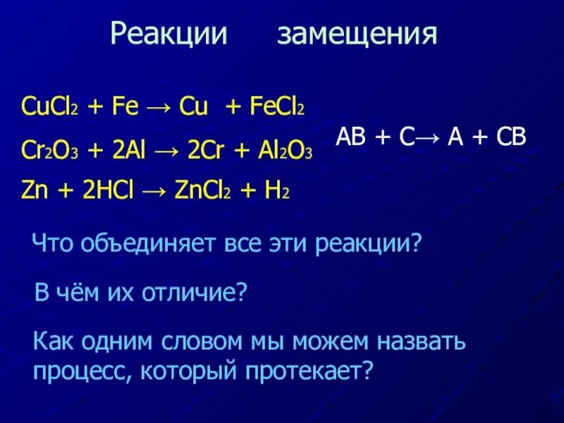 Cucl2 признак реакции. Реакция замещения. Химическая реакция замещения. Реакция замещения химия. Cucl2 реакция.