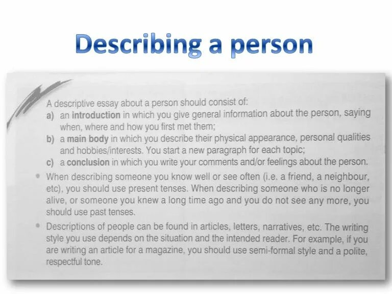 Write a short description. Description of a person example. Describing a person essay. Describe a person topic. Describe people example.