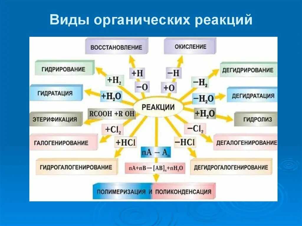 Реакции органических веществ таблица. Перечислите основные типы реакций в органической химии. Важнейшие реакции в органической химии. Типы органических реакций таблица. Названия реакций в органической химии.