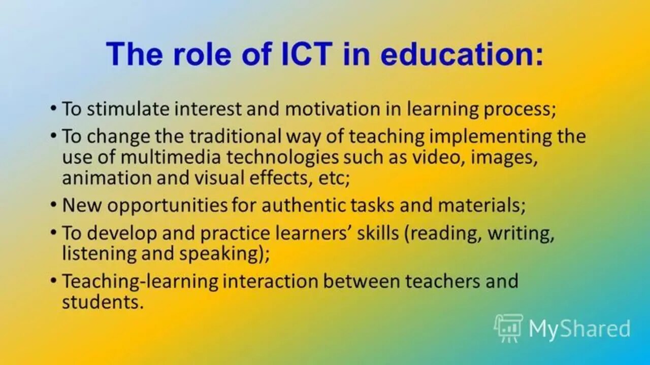 Kinds of education. Foreign language, teaching and Learning. Information and communication Technologies слайд. ICT for teaching.