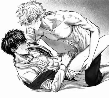 gintoki sakata, gintama, monochrome, 2boys, anal, anal sex, blush, bottomle...