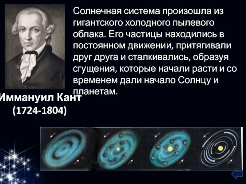 Гипотеза иммануила канта. Иммануил кант происхождение солнечной системы. Иммануил кант Солнечная система.