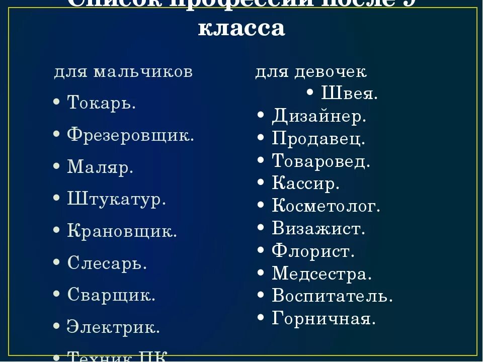 Профессии после 9 класса. Список профессий после 9 класса. Профессии после 9 класса для девушек. Профессии после 9 класса для девушек список.