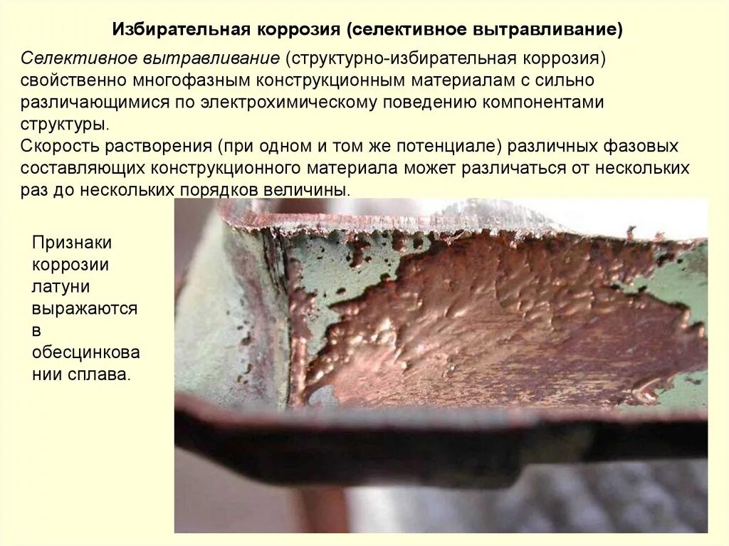 Коррозия металлов типы коррозии. Структурно избирательная коррозия. Избирательная коррозия металлов. Избирательная (селективная) коррозия. Какую коррозию различают